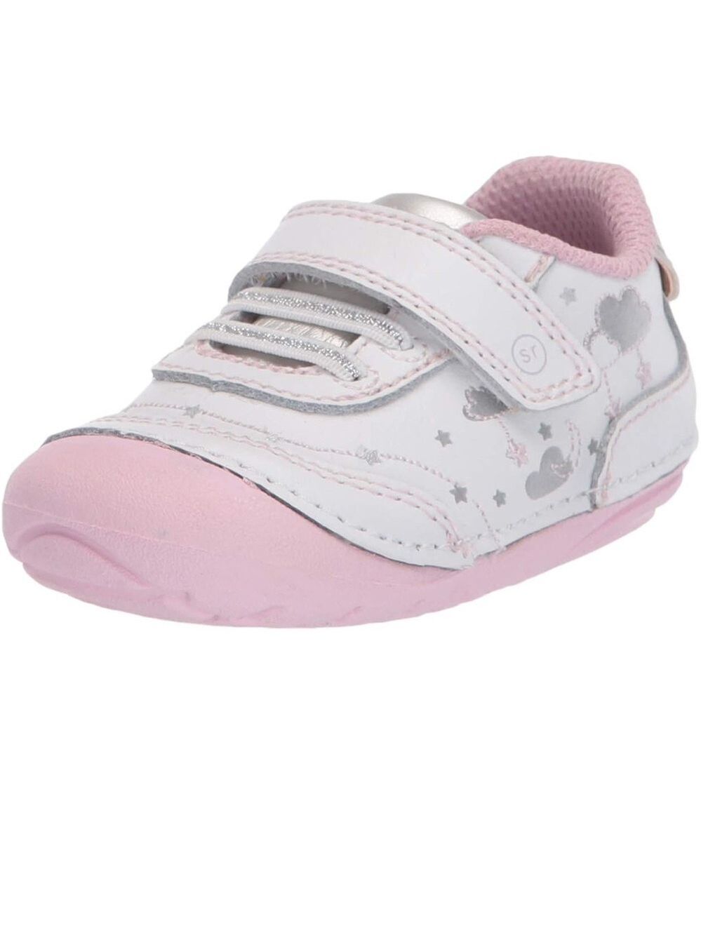 Size 5.5 Baby Stride Rite Pink and Silver Baby Walker Sneakers with Velcro